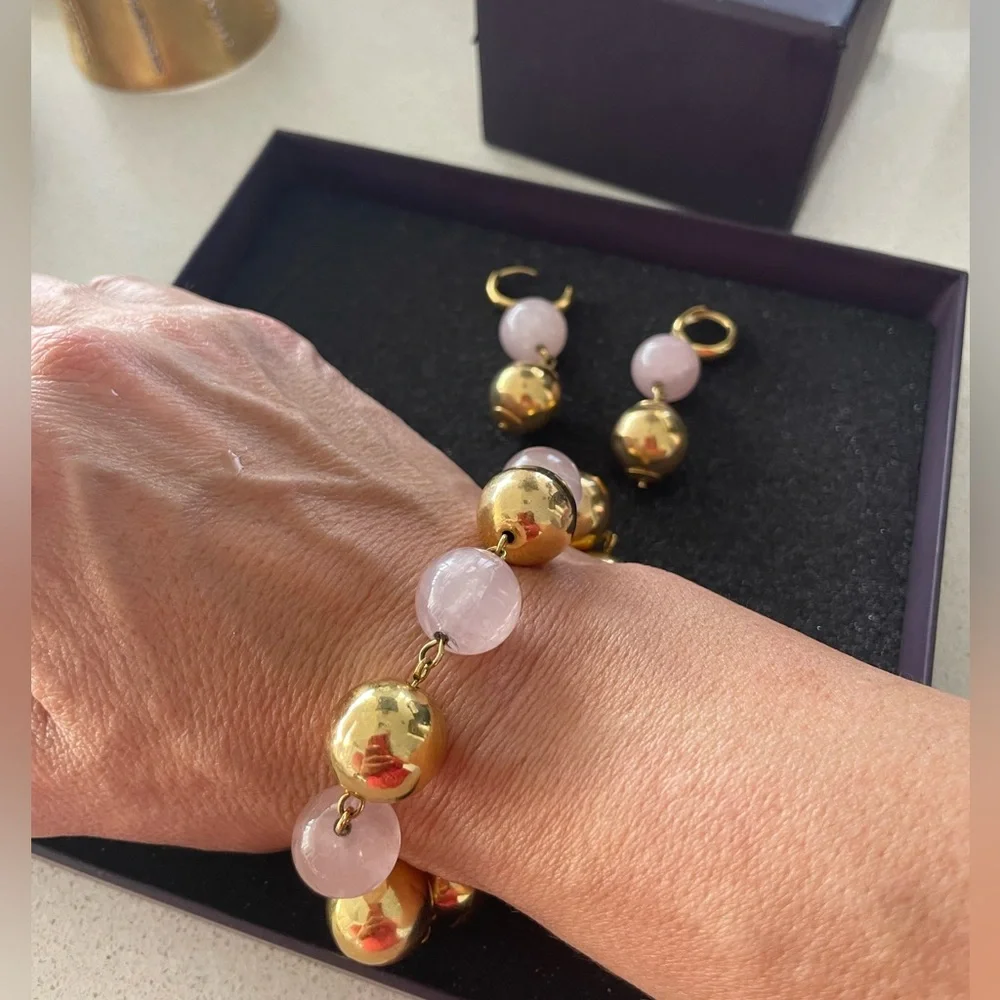 Italian set bracelet and earrings gold plated gorgeous - Picture 6 of 7